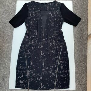 Elie Tahari for Design Nation Black Sheath Short Knit Sleeve zipper accent dress